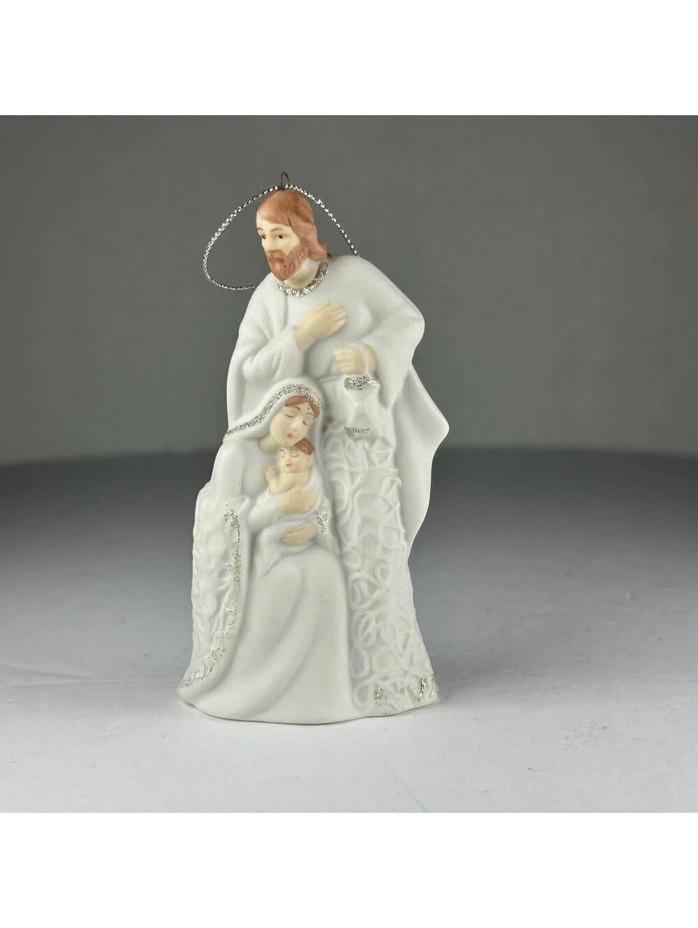 Holy Family Nativity Christmas Ornament White Porcelain Style S-12